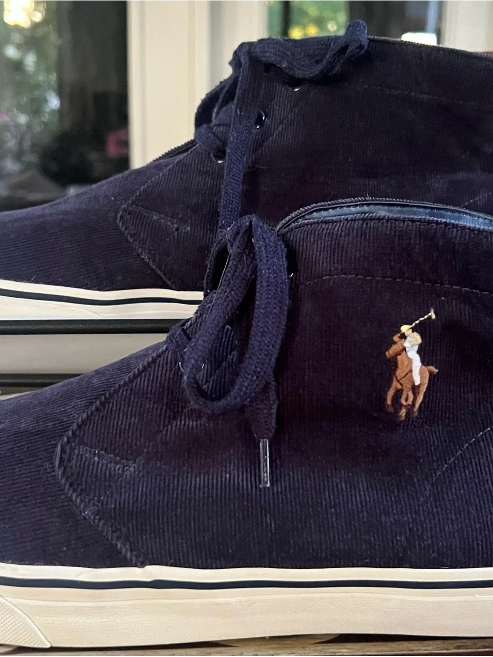 Polo by Ralph Lauren Navy Keaton Corduroy Chukka Boots with Brown Heel Tab